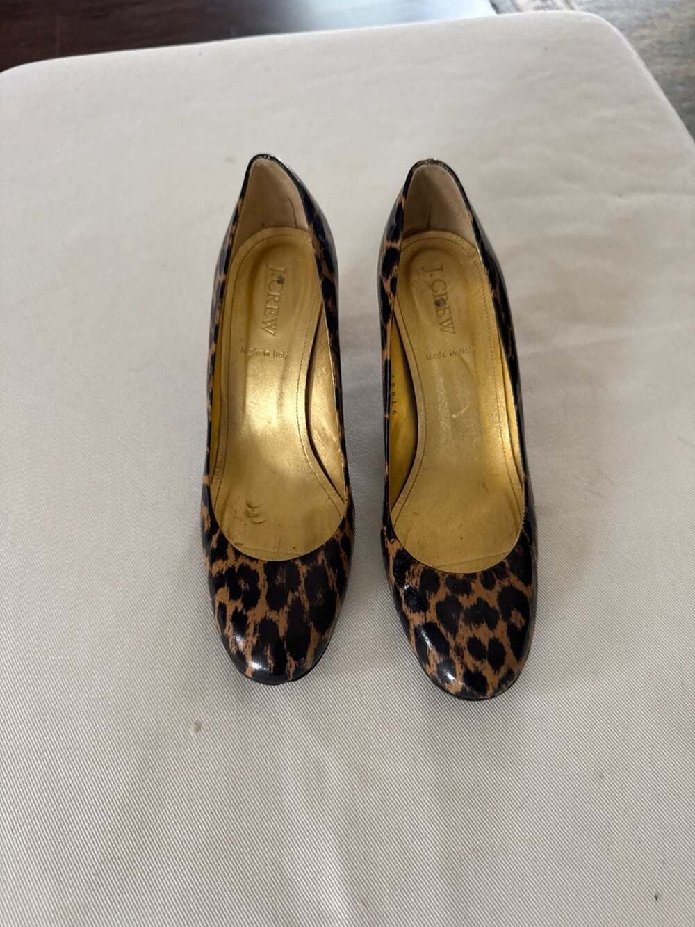 J.Crew Leopard Print Patent Leather Round Toe Pumps Made in Italy